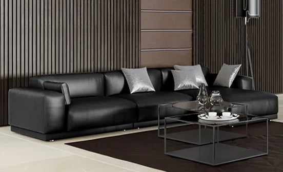 Black leather sectional couch