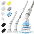 Cordless spin scrubber with extendable handle and brush heads