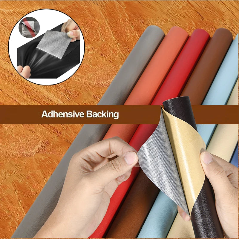 Leather repair sheets with strong adhesive backing in several colors