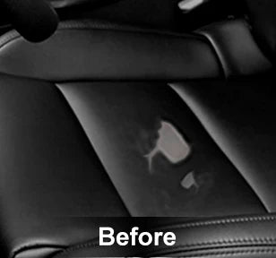 Leather armrest with a worn hole