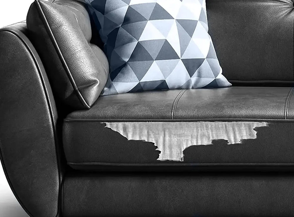 Peeling faux-leather couch seat